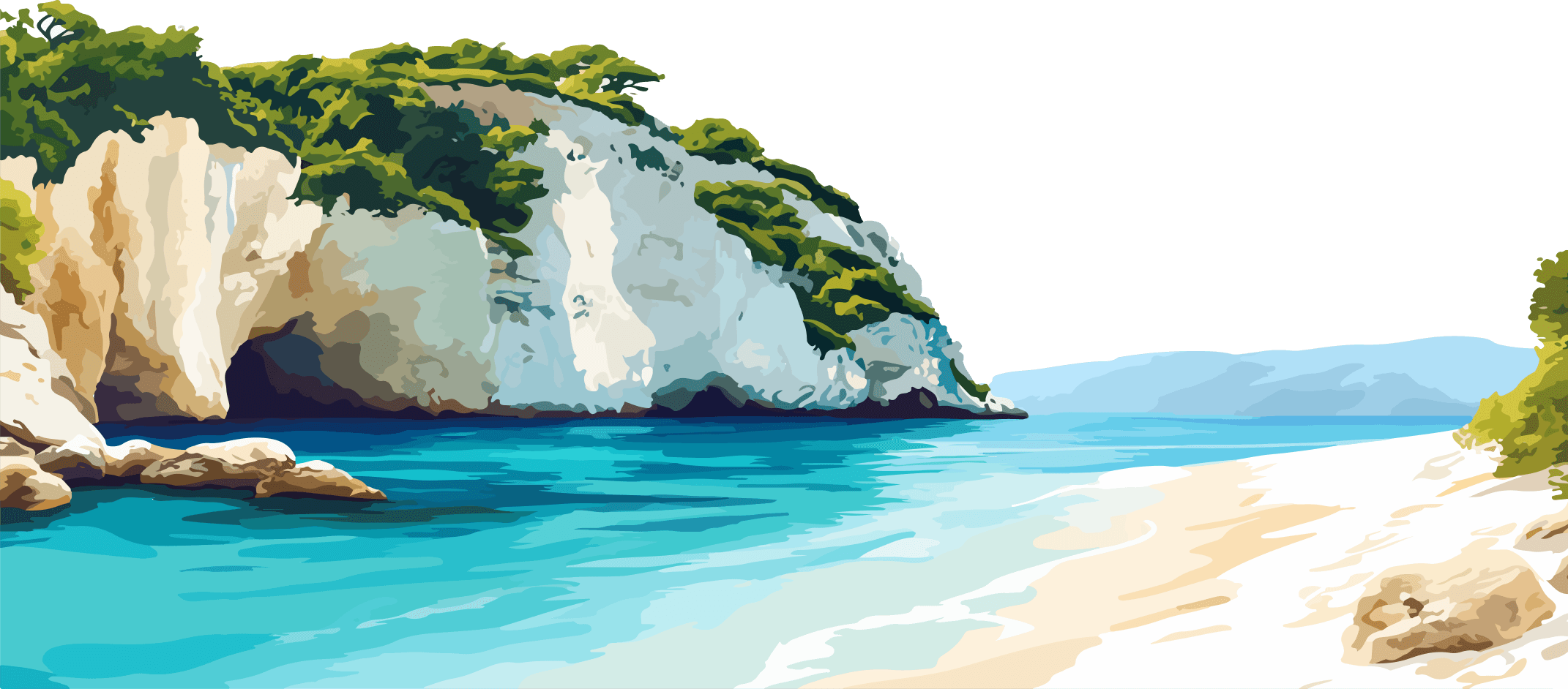 painting representing a beach on an island