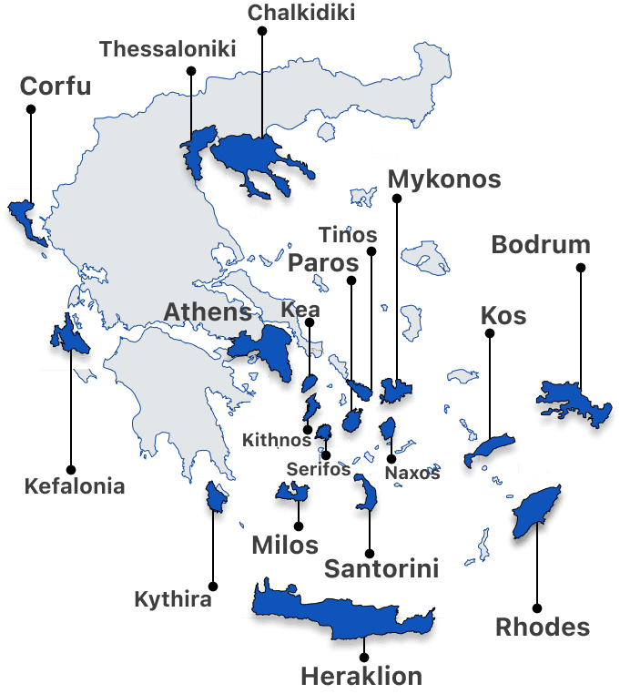 map representing aegean taxi locations in greece