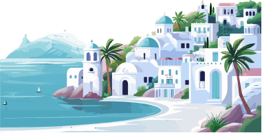 drawing representing sunset on an island