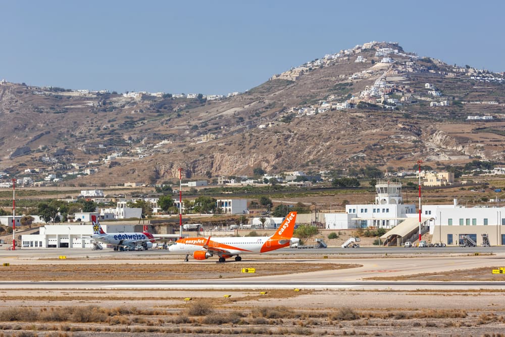 A scenic view of Santorini Airport