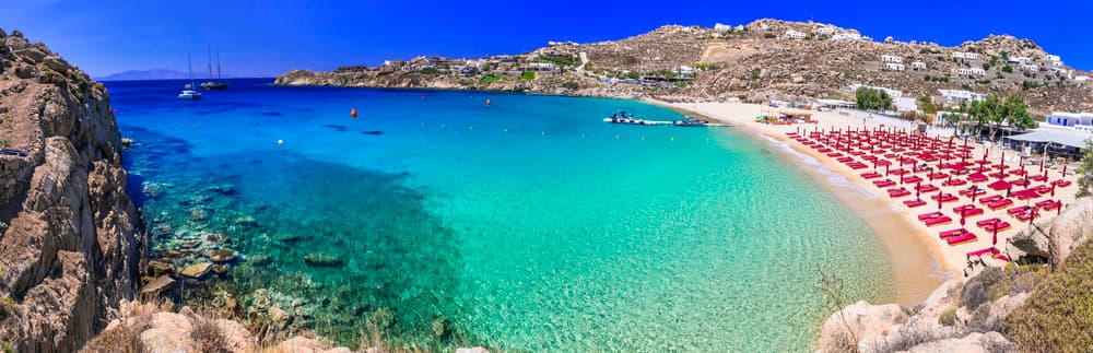 The vibrant and energetic party scene at Super Paradise Beach, Mykonos.