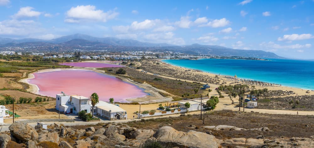 The famously turquoise and crystal-clear waters of Agios Prokopios Beach, Naxos.