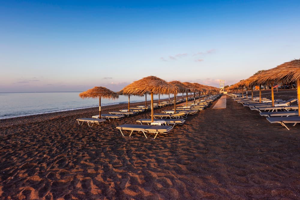 The chic and stylish Seaside beach club on the black sands of Perivolos Beach.