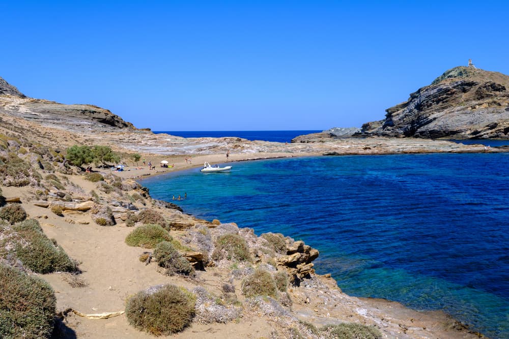The picturesque fishing village and calm, sheltered beach of Panormos in northern Tinos.