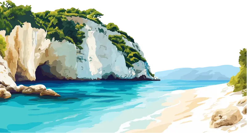 drawing representing sunset on an island