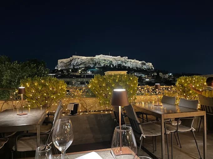 The breathtaking, close-up view of the illuminated Acropolis from The Zillers Roof Garden.